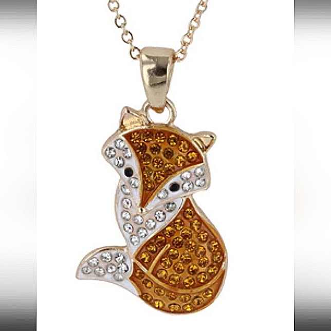 Sexy Fox Amber Stone Pendant Gold Town Necklace